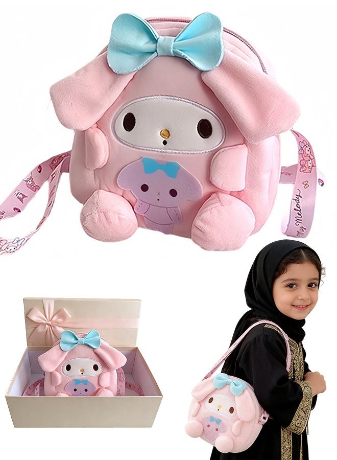 حقيبة كتف من القطيفة الناعمة للغاية باللون الوردي مع زخرفة على شكل فيونكة من سانريو ماي ميلودي للفتيات المراهقات للارتداء اليومي وللعب وللسفر وللحفلات ولأعياد الميلاد - Image 1